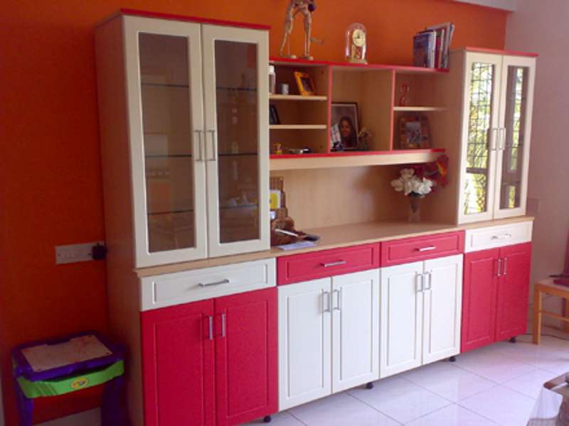 Crockery Cabinet with Red and Ivory combination