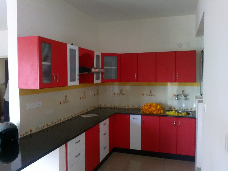 L Shape Kitchen In Combination Of Red And White Ab S Decor